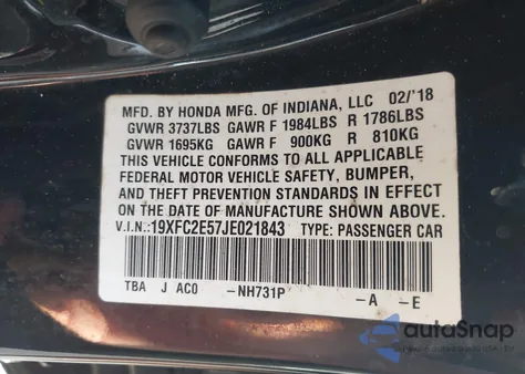 2018 Honda Civic Lx z USA, uszkodzony, nr VIN 19XFC2E57JE021843